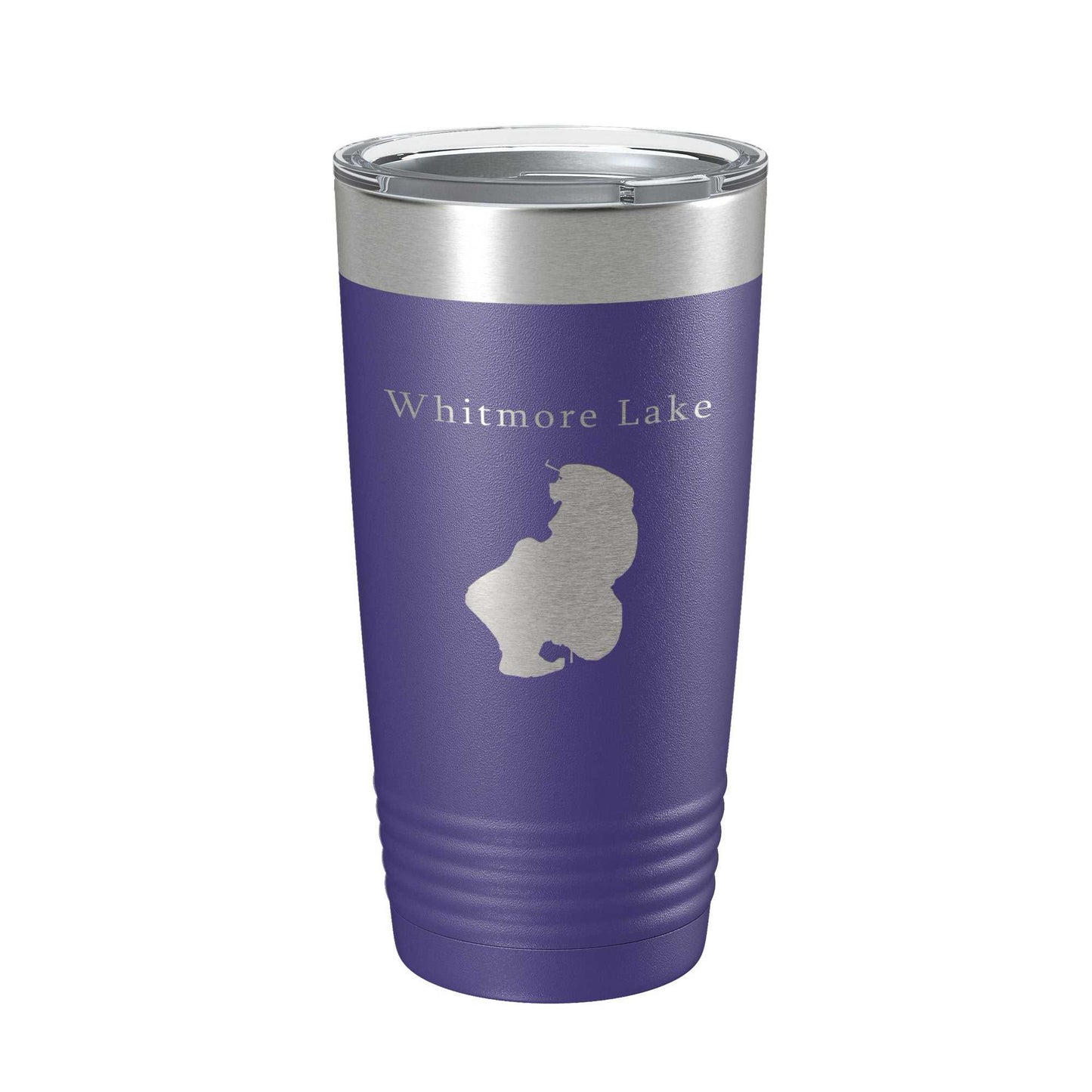 Whitmore Lake Map Tumbler travel mug with insulated 20 oz stainless steel design and laser engraved Michigan waterbody map