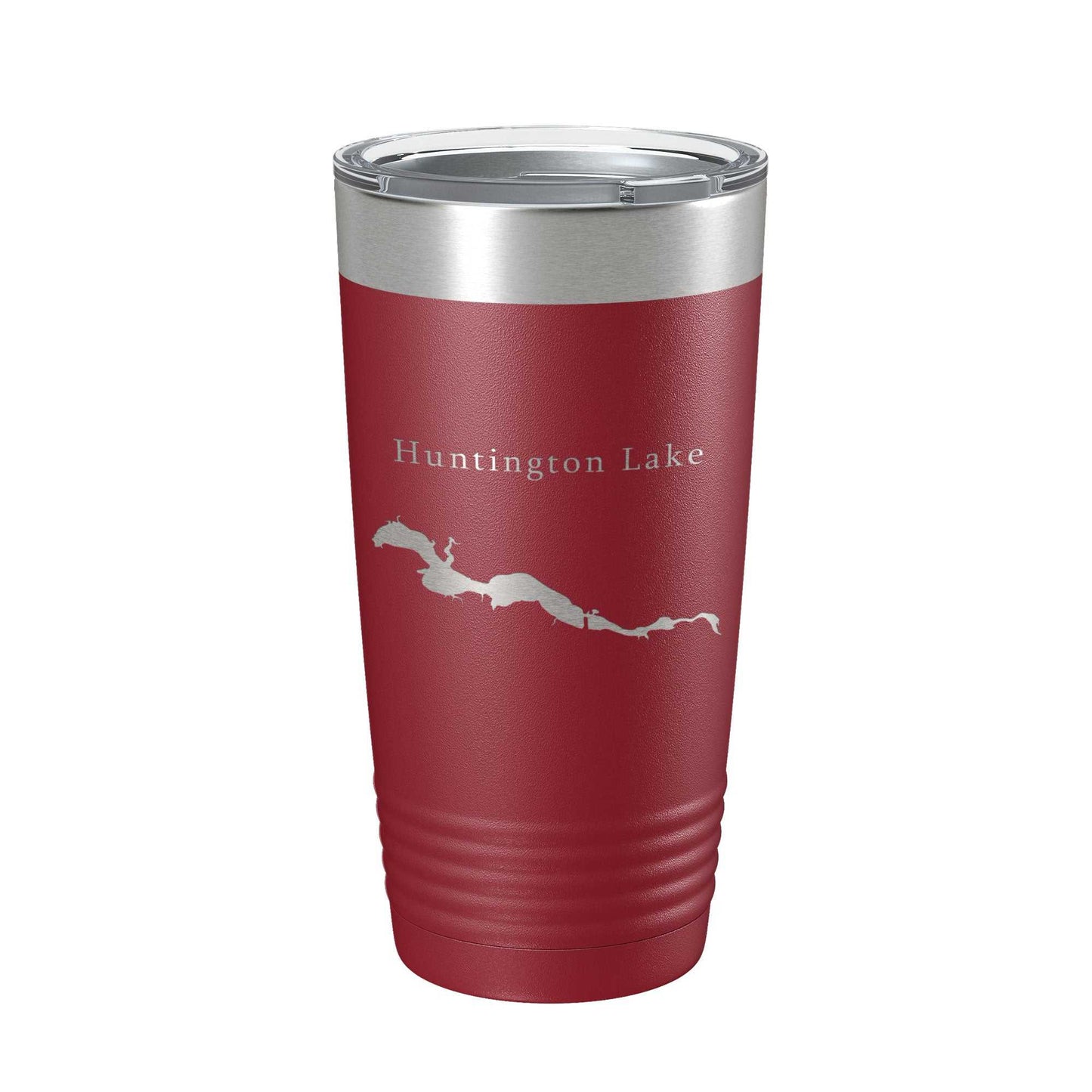 Huntington Lake Map laser engraved insulated stainless steel travel mug with clear lid and secure grip