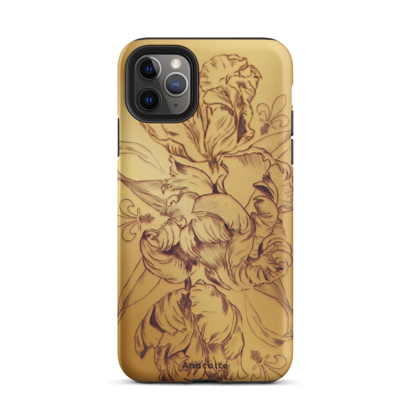 Anacotte Modern Simple gold Flower Leaf shockproof iPhone case with vintage floral design and dual-layer protection