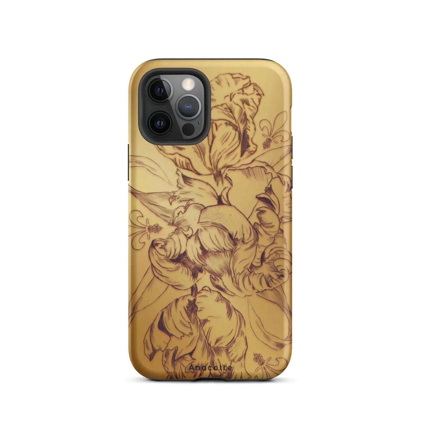 Anacotte Modern Simple gold Flower Leaf shockproof iPhone case with vintage floral design and dual-layer protection
