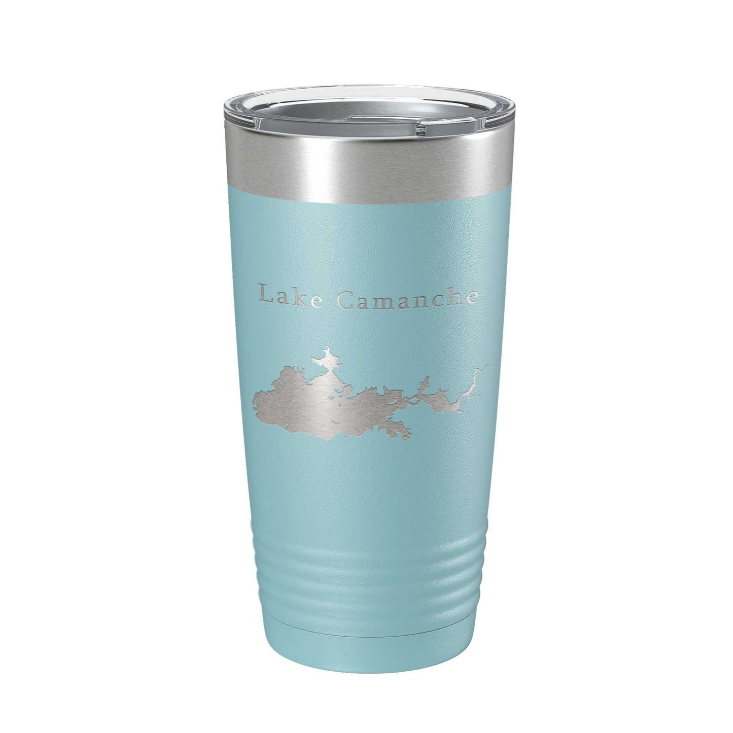 Lake Camanche Map insulated 20 oz stainless steel travel tumbler with laser engraved design and clear lid