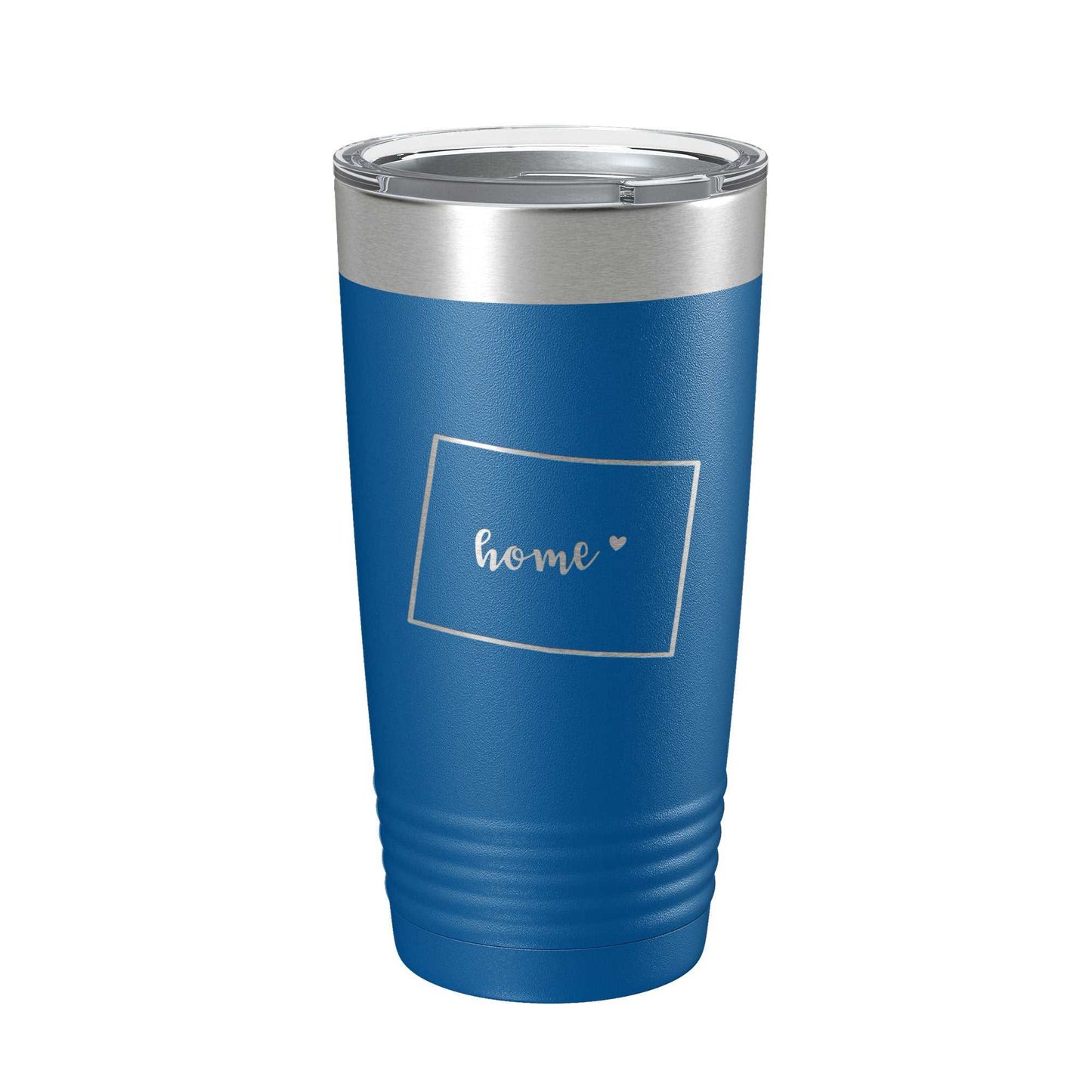 Blue Wyoming Tumbler Home State travel mug with laser engraved map, insulated stainless steel coffee cup with clear lid, 20 oz capacity