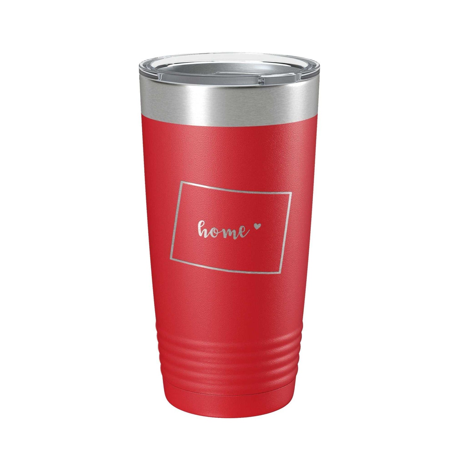 Red Wyoming Tumbler Home State travel mug with laser engraved map, insulated 20 oz stainless steel coffee cup with clear lid and secure grip design