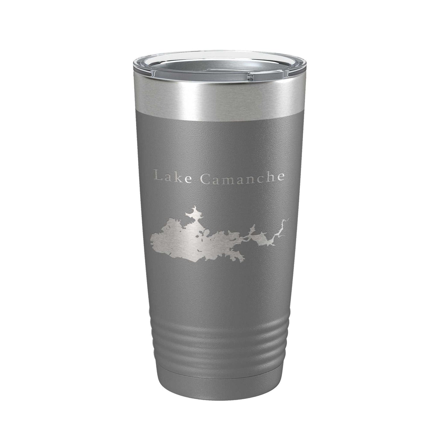 Lake Camanche Map insulated 20 oz stainless steel travel tumbler with laser engraved design and clear lid