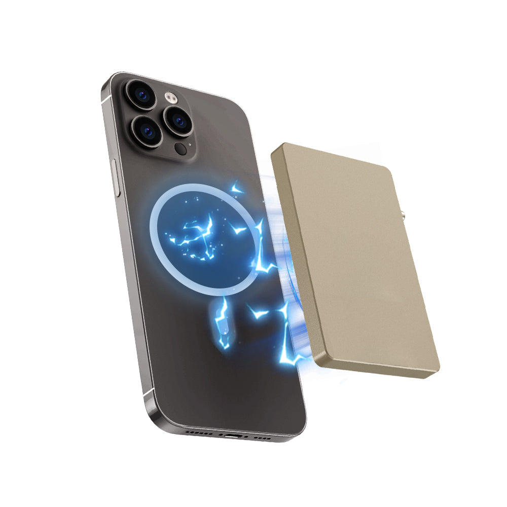 All-aluminum pop up slide RFID slim card holder wallet with detachable AirTag holder shown next to a smartphone with wireless connection features