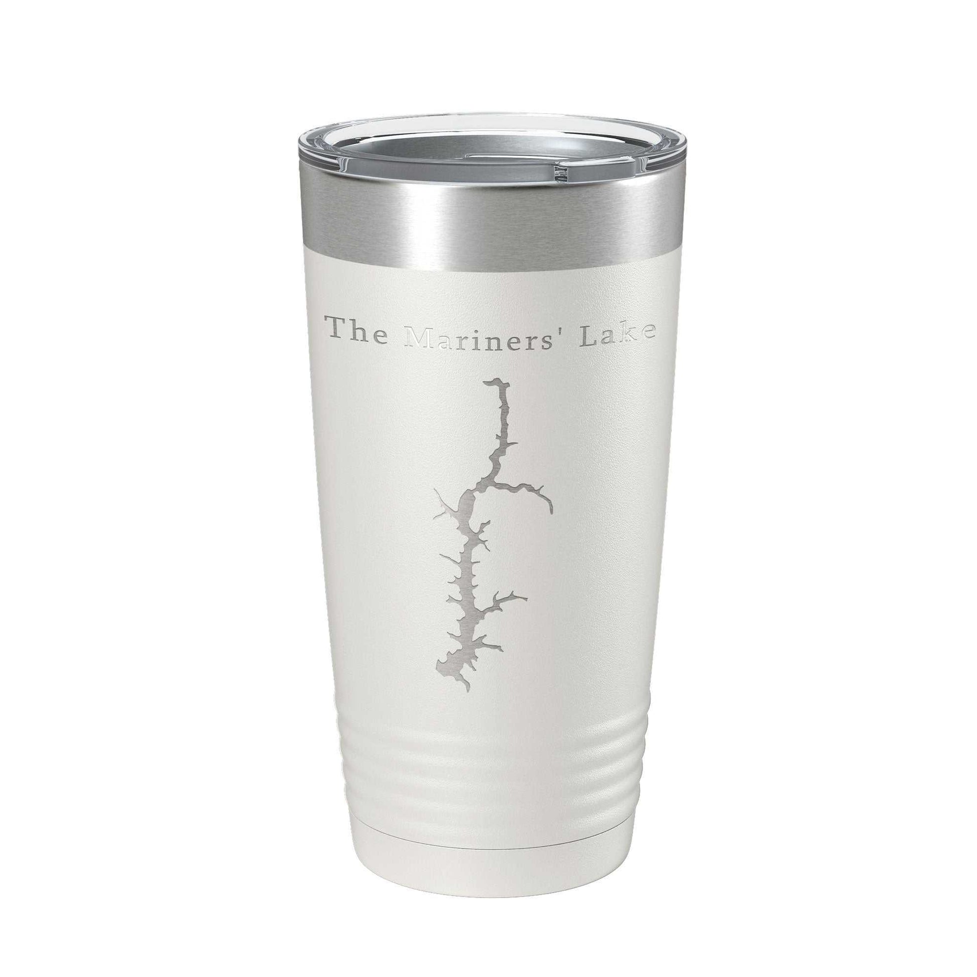 20 oz Mariners' Lake Map insulated stainless steel travel tumbler with laser-etched design and clear lid