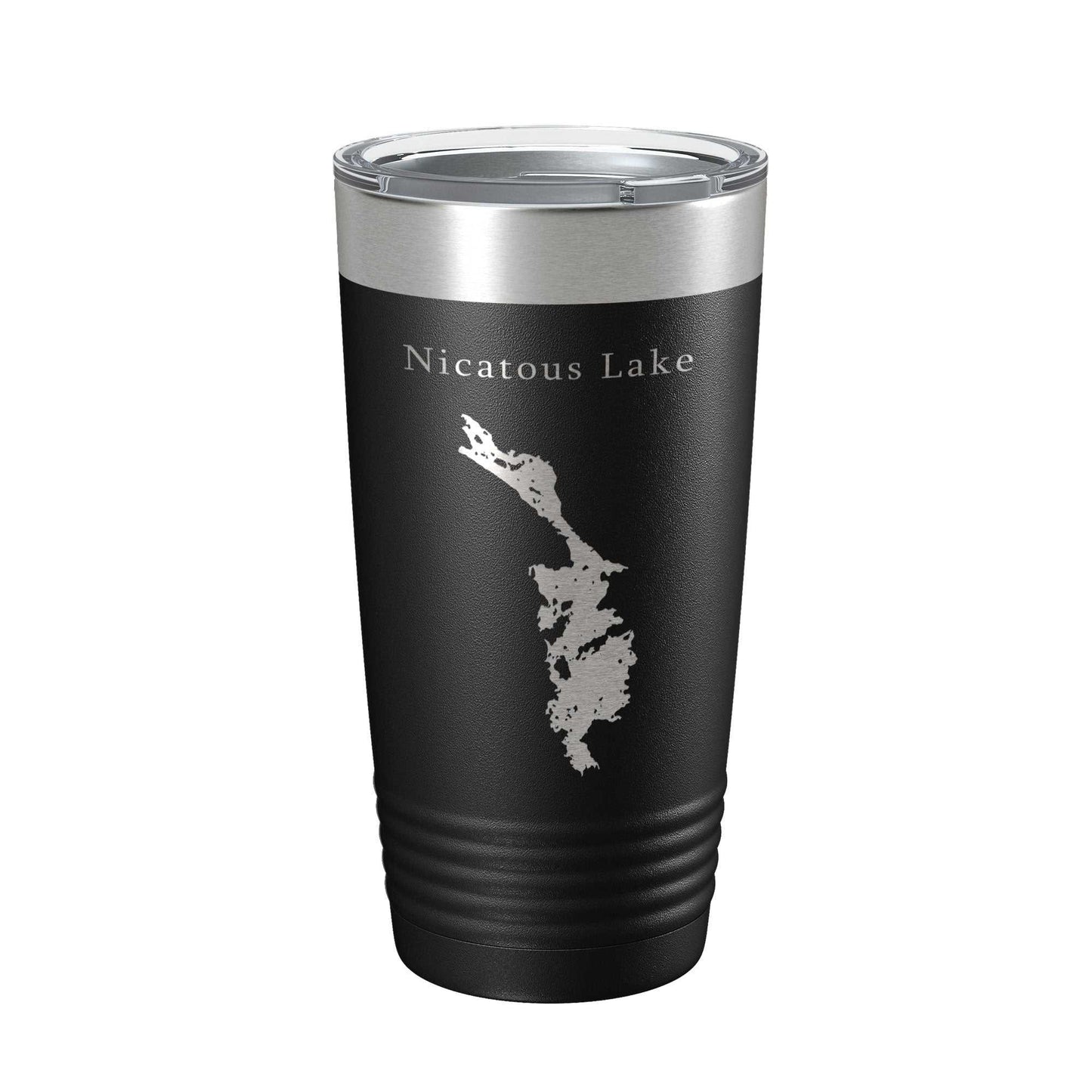 Nicatous Lake map tumbler travel mug 20 oz stainless steel insulated coffee cup with laser engraved design and clear lid