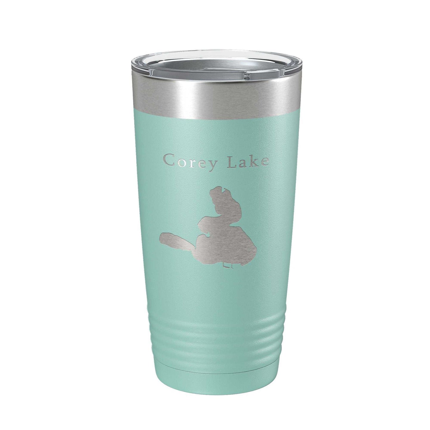 Corey Lake Map laser engraved insulated travel tumbler with clear lid, 20 oz stainless steel coffee cup
