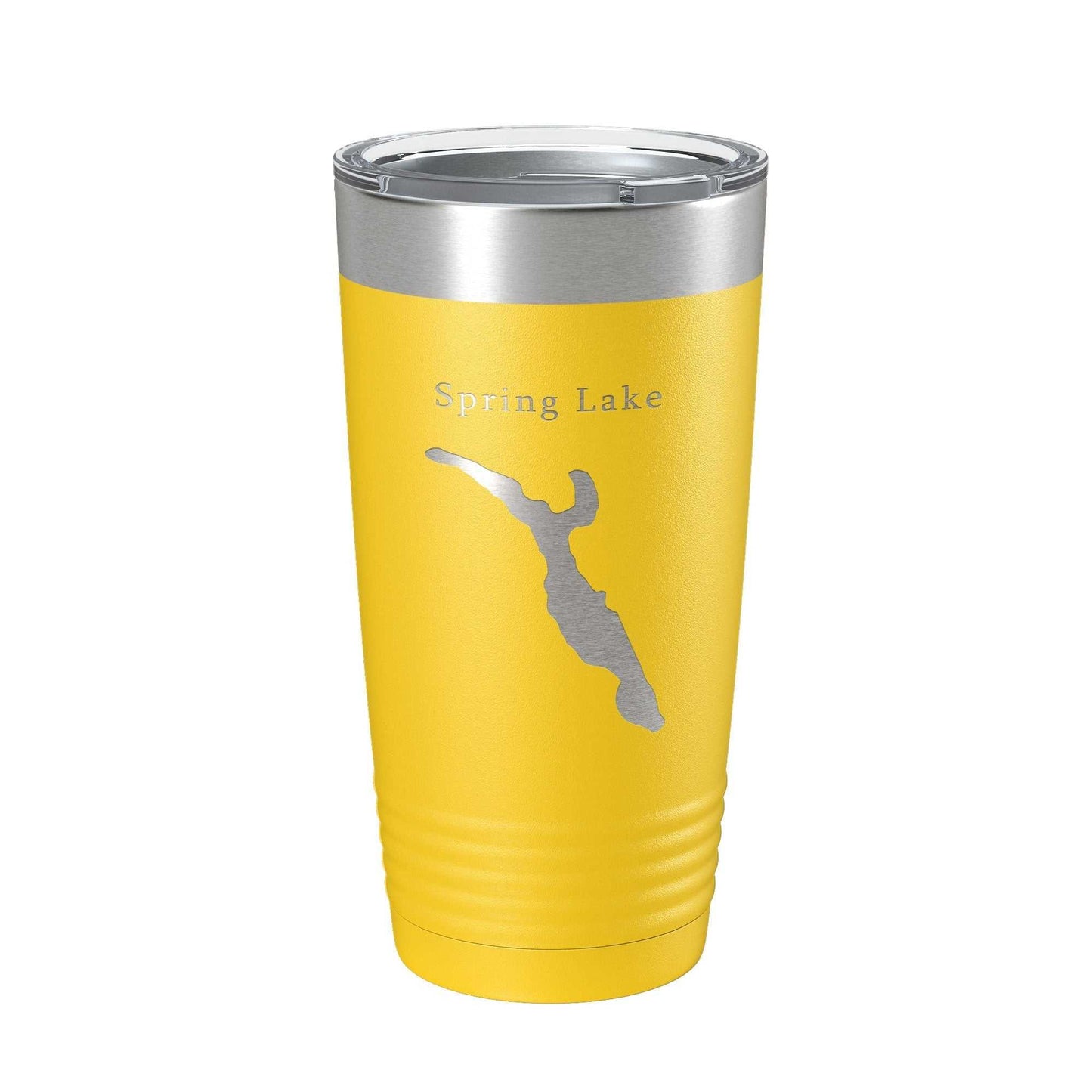Spring Lake Divine Park map etched yellow insulated stainless steel travel tumbler with clear lid, 20 oz