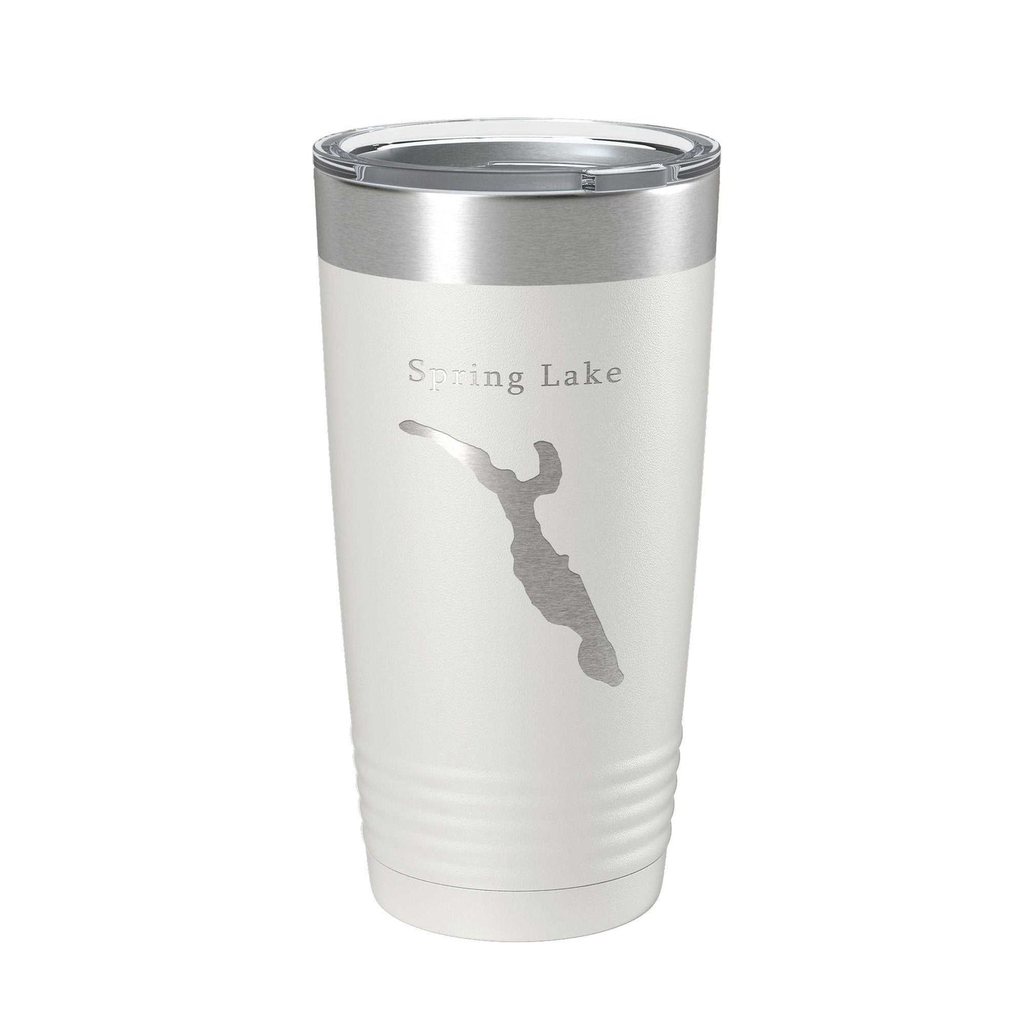 20 oz insulated stainless steel travel mug with laser engraved Spring Lake Divine Park map and clear lid