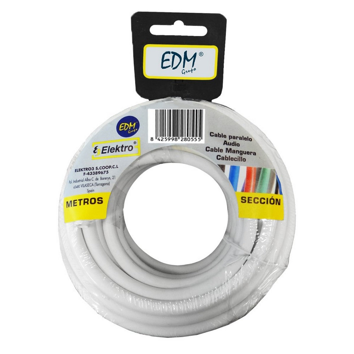 White 20m Coaxial TV Antenna Cable EDM 28098 with 3 x 1.5 mm cables for audio use