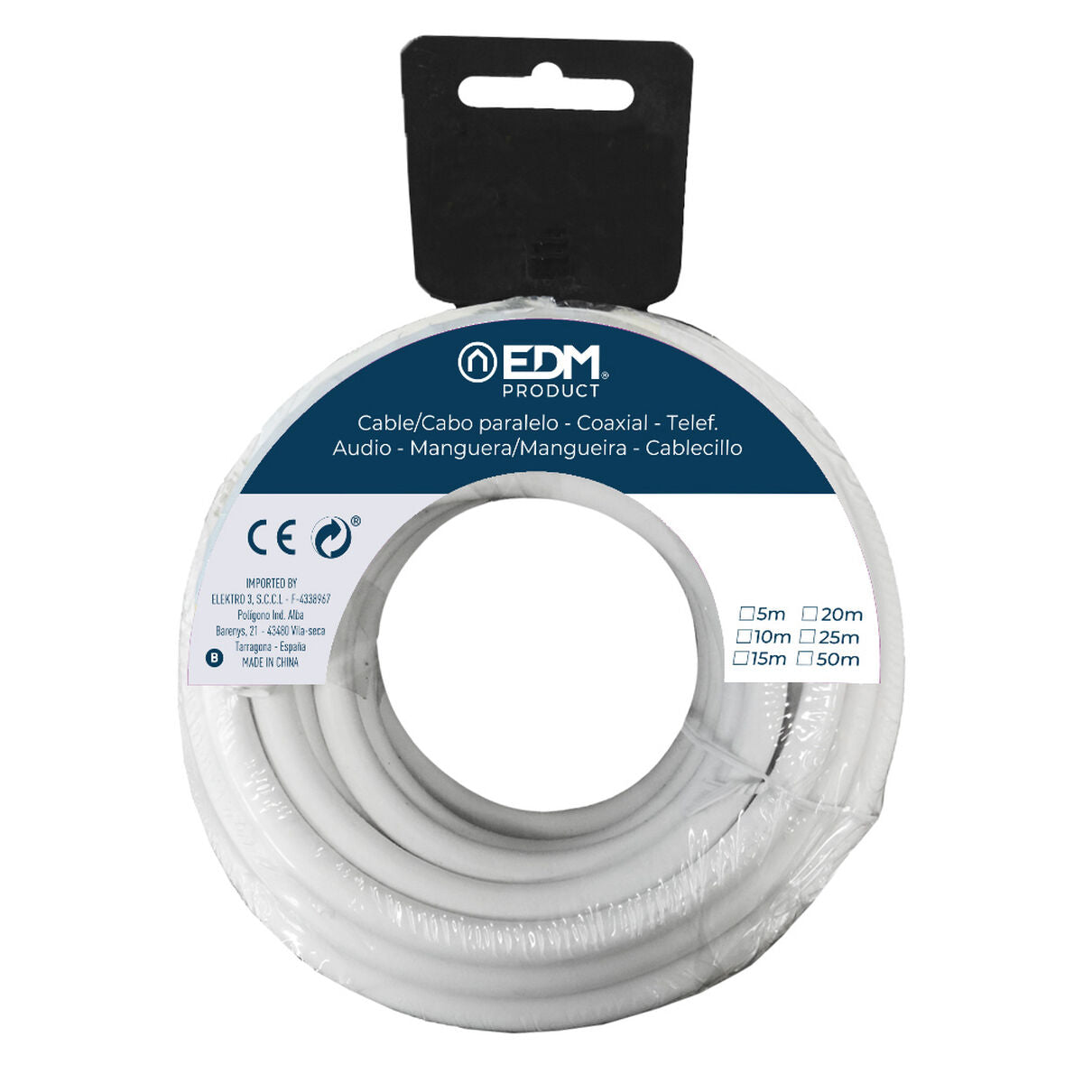 White 20m Coaxial TV Antenna Cable EDM 28098 with 3 x 1.5 mm audio wire