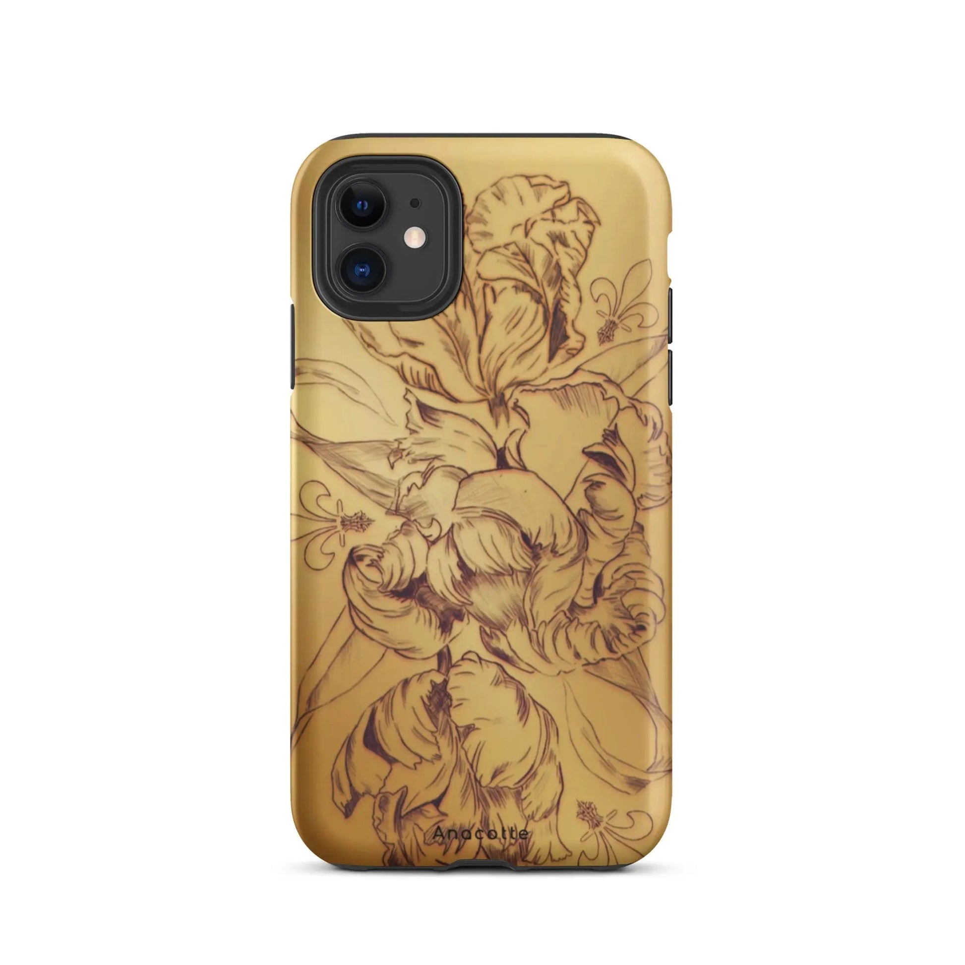 Anacotte Modern Simple gold flower leaf shockproof iPhone case with vintage floral design and dual-layer protection