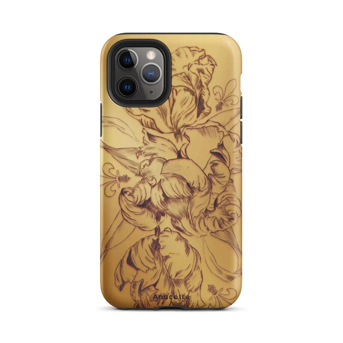 Anacotte modern simple gold flower leaf shockproof iPhone case with vintage floral design and dual-layer protection