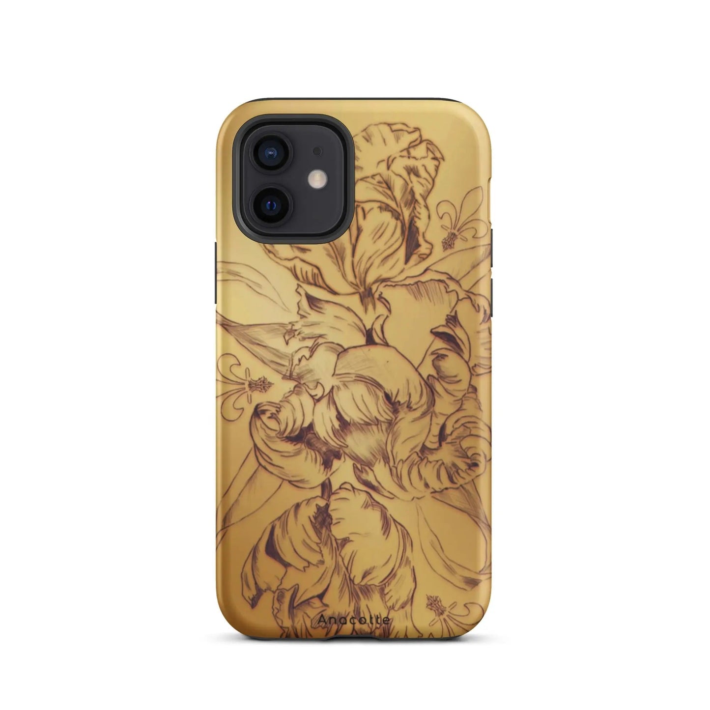 Anacotte modern simple gold flower leaf iPhone case with vintage floral design and shockproof protection