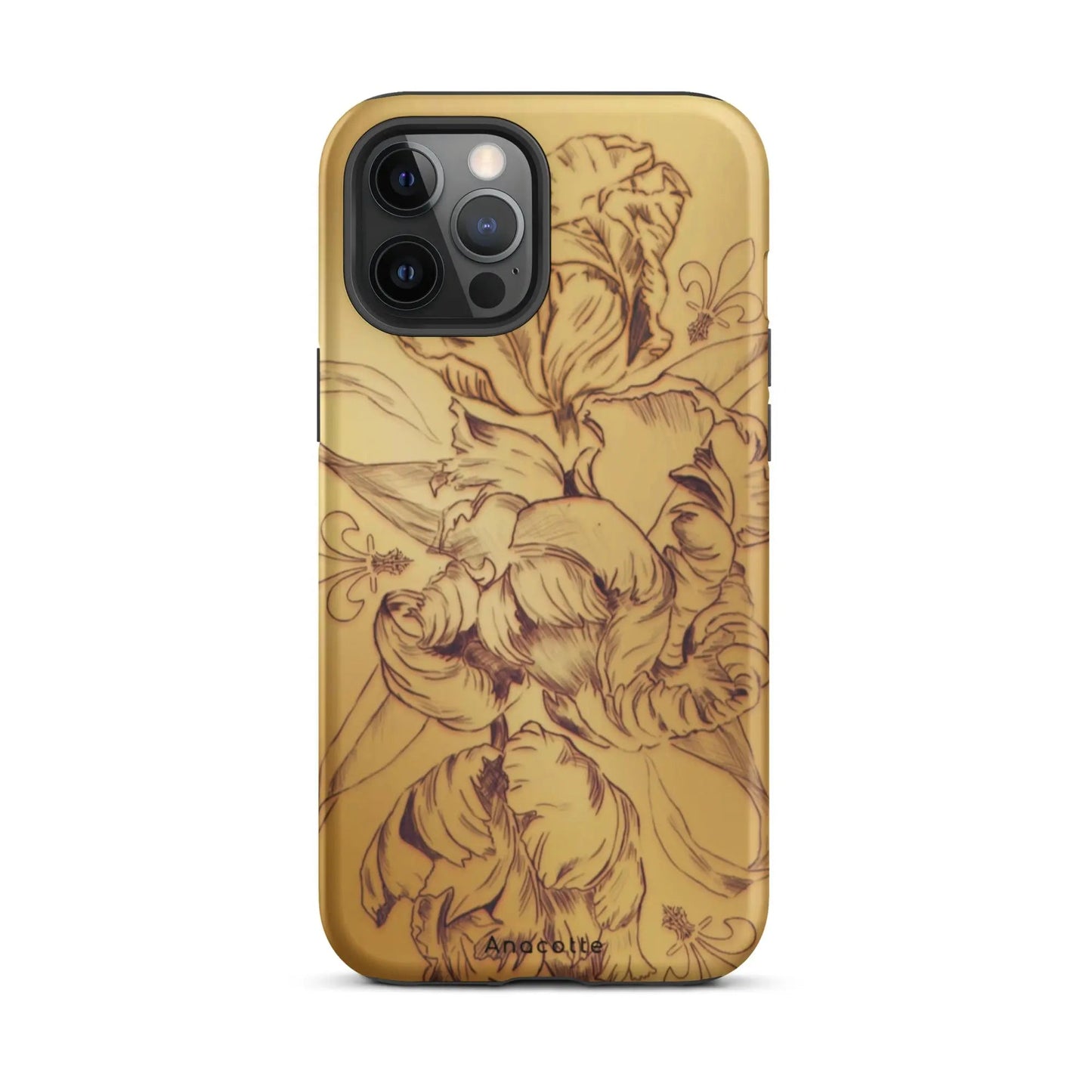 Anacotte Modern Simple gold Flower Leaf iPhone case with vintage floral design and shockproof dual-layer protection