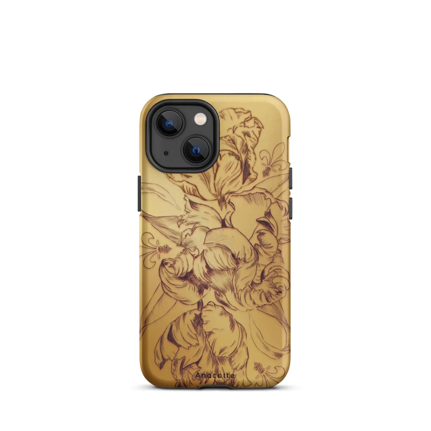 Anacotte Modern Simple gold Flower Leaf shockproof iPhone case with vintage floral design and dual-layer protection
