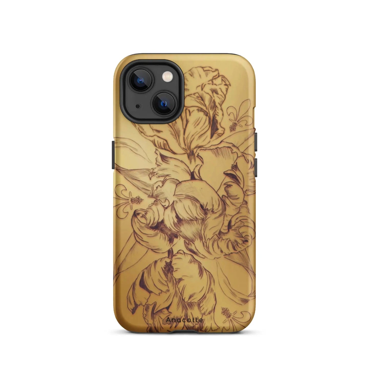 Anacotte Modern Simple gold Flower Leaf iPhone case with vintage floral design and shockproof dual-layer protection