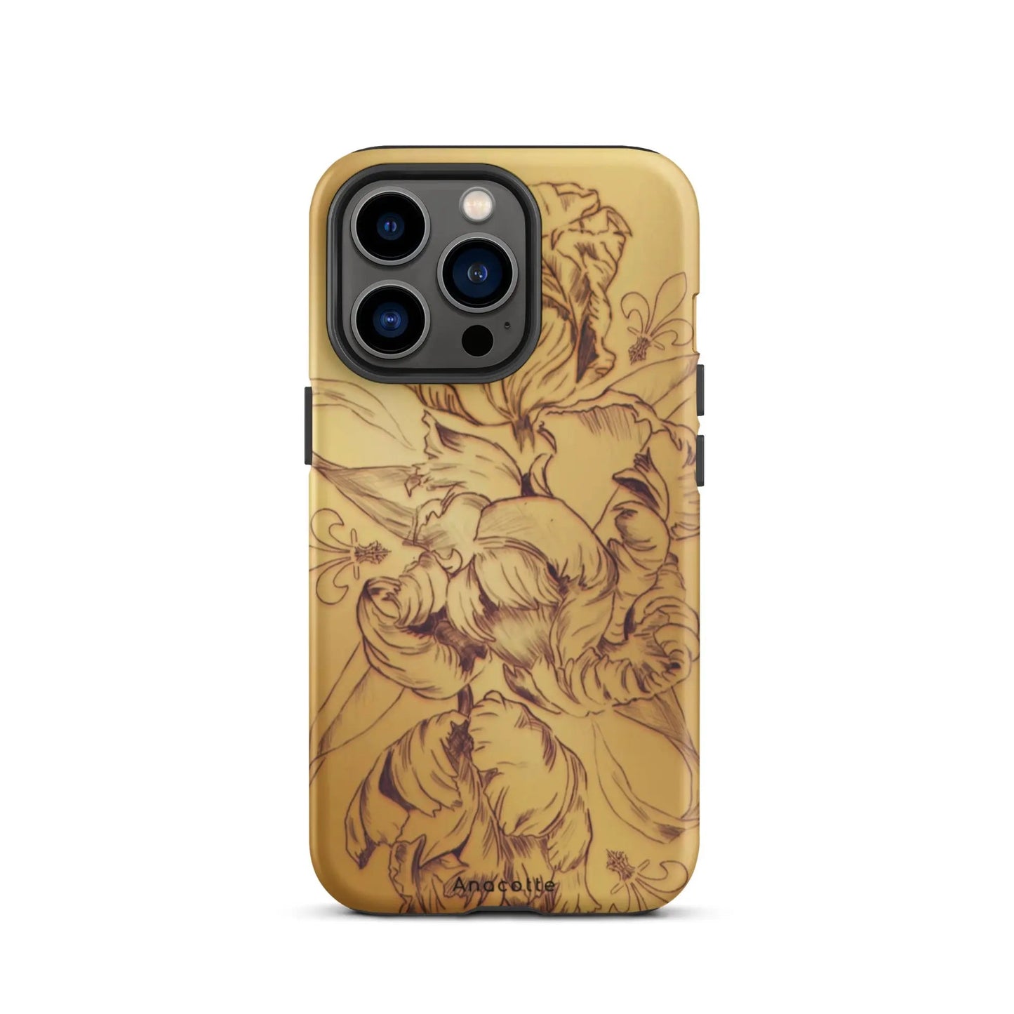 Anacotte modern simple gold flower leaf shockproof iPhone case with vintage floral design