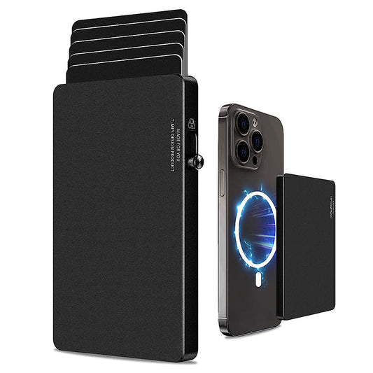 All-aluminum slim pop up RFID-blocking card holder wallet for men with quick access and scratch protection