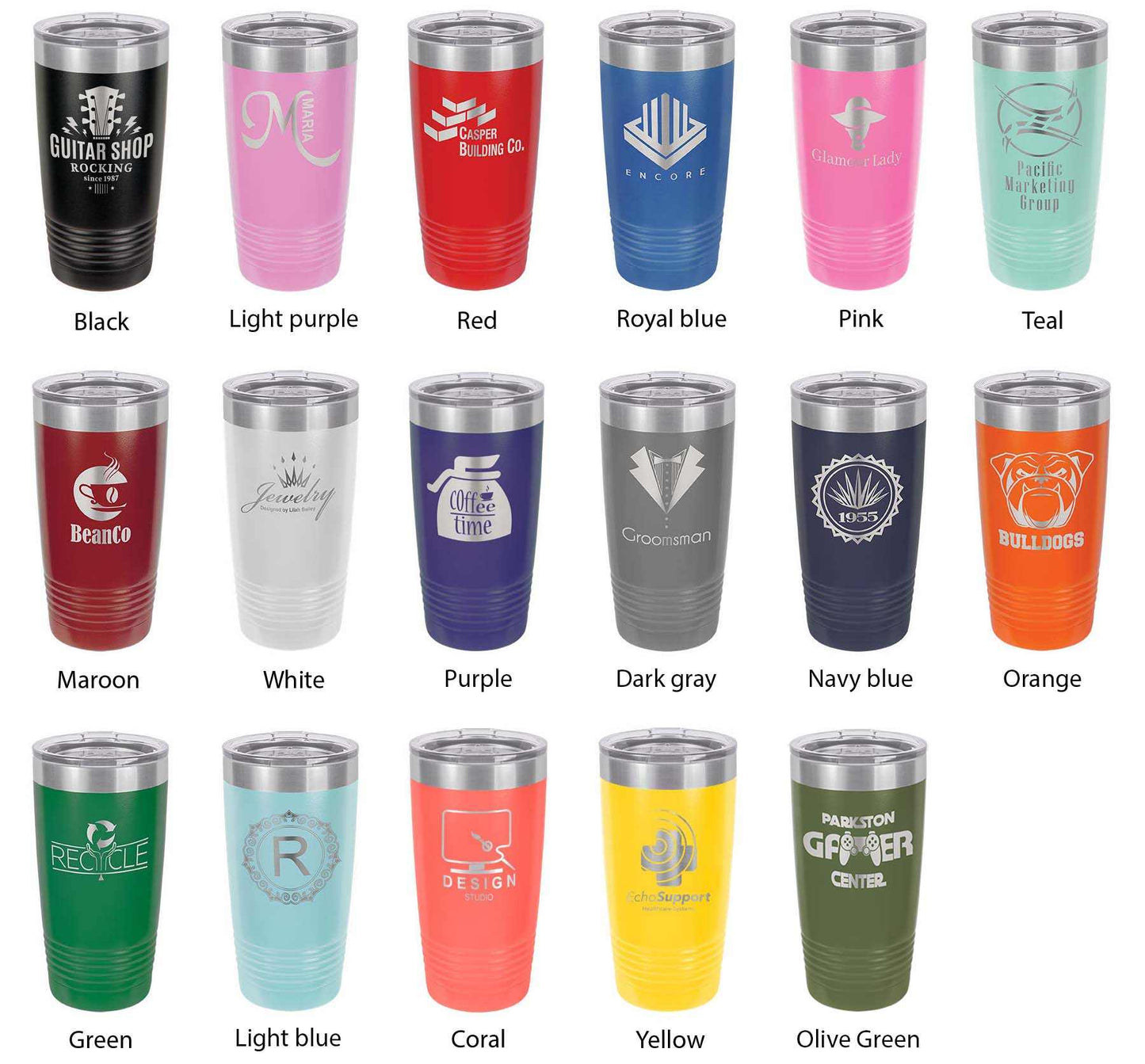 Hey Sugar Tumbler insulated stainless steel travel mug with laser engraved design in multiple colors, 20 oz capacity, clear lid with straw hole, double-wall vacuum insulated for hot or cold drinks.