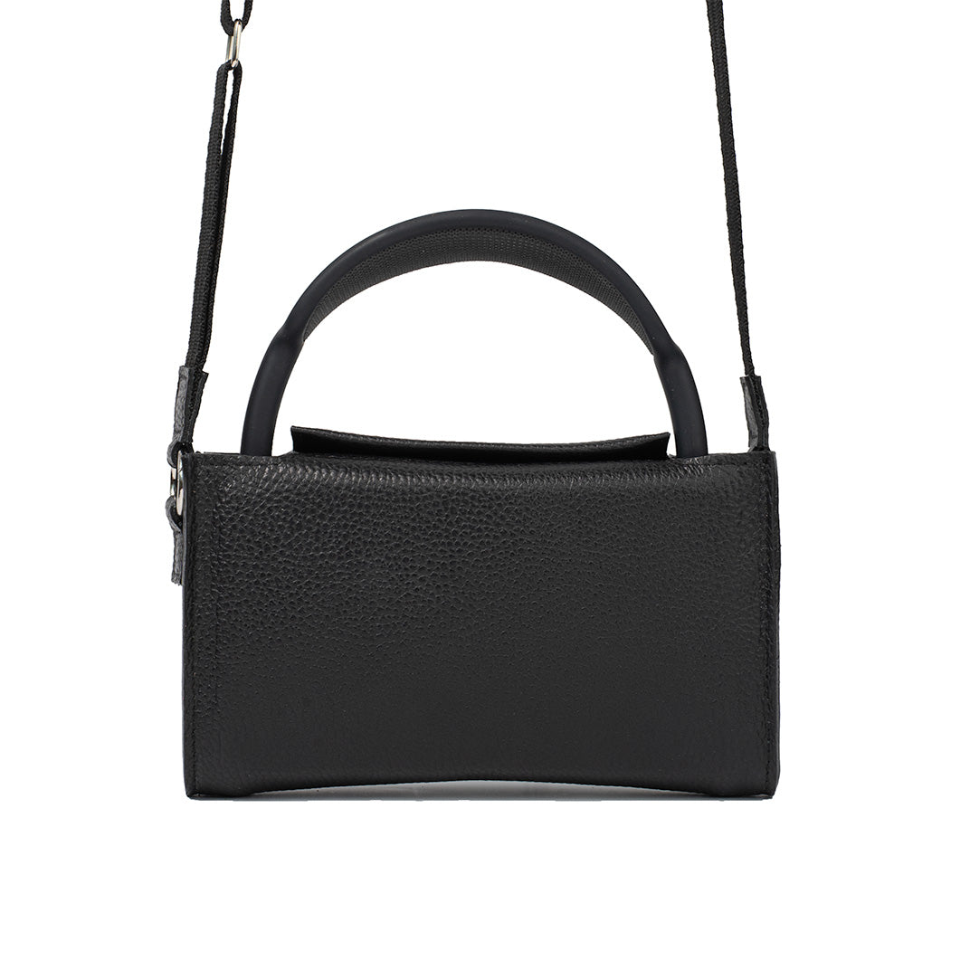Black leather case with adjustable fabric strap designed for AirPods Max protection