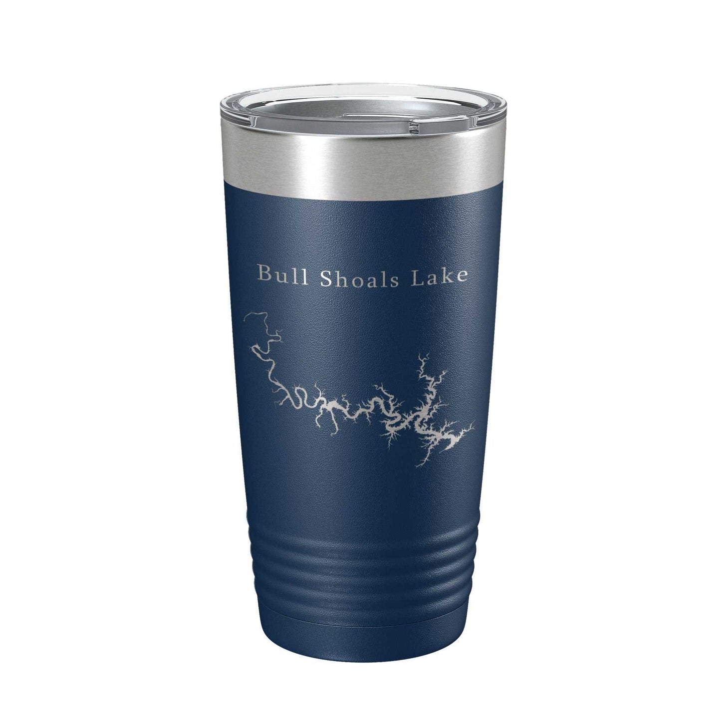20 oz Bull Shoals Lake Map laser engraved insulated stainless steel travel tumbler with clear lid