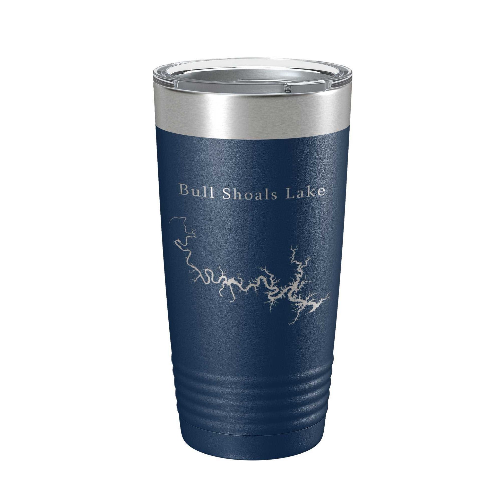 20 oz Bull Shoals Lake Map laser engraved insulated stainless steel travel tumbler with clear lid