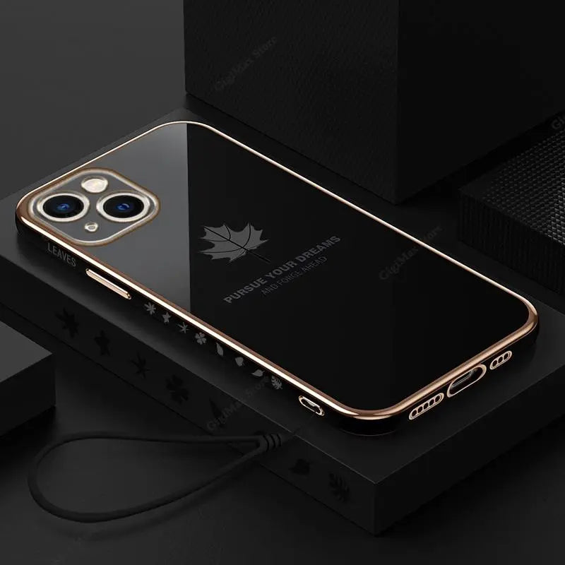 iPhone 14 case with Anacotte maple leaf plating and gold trim design