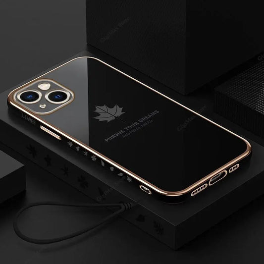 iPhone 14 case with Anacotte maple leaf plating and gold trim design