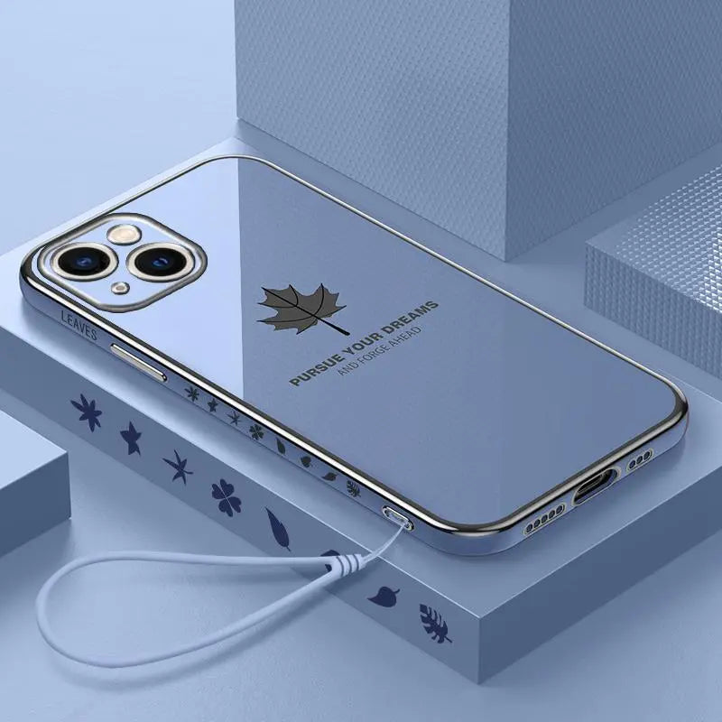 iPhone 14 Anacotte maple leaves plating case with reflective back and gold edges