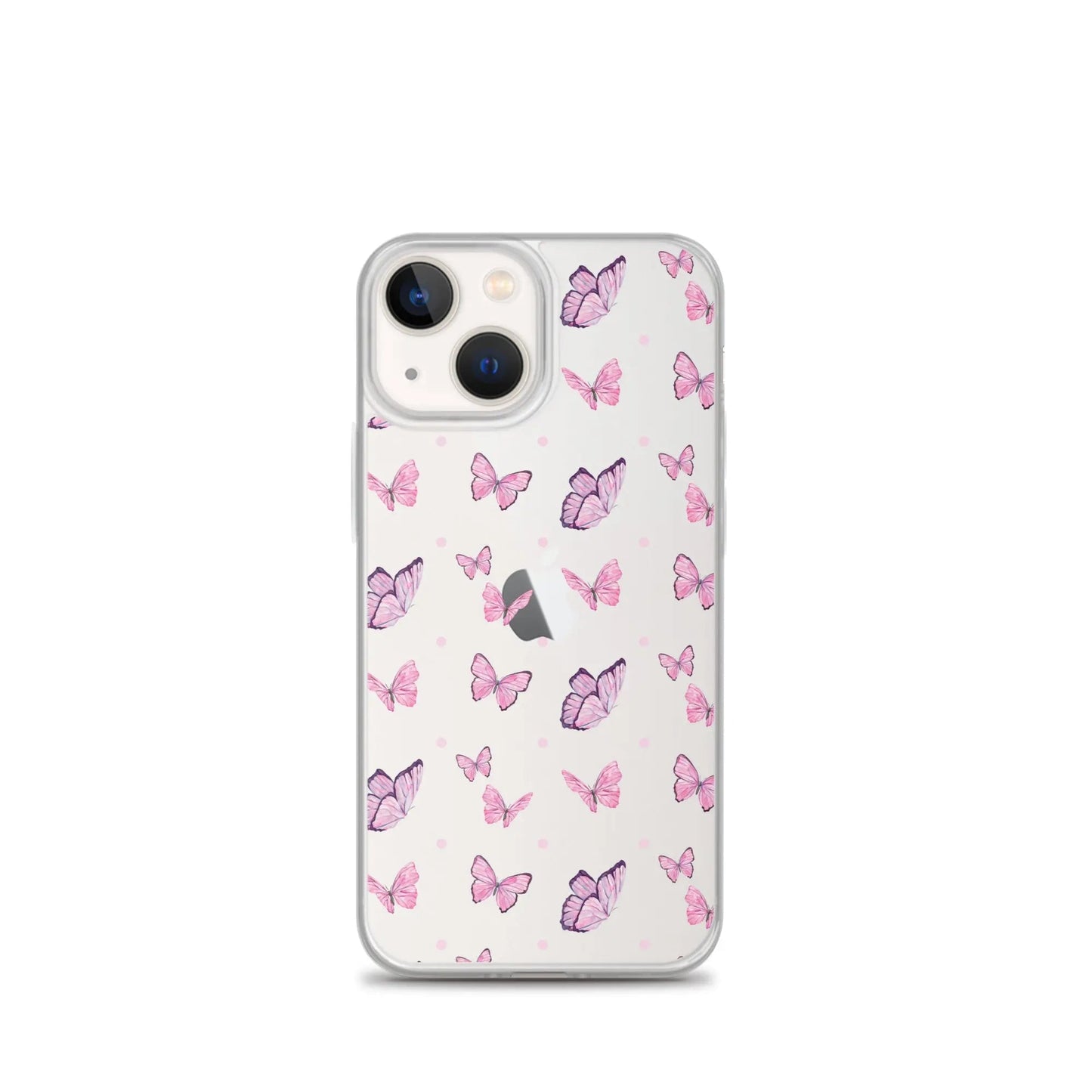 Clear printed silicone iPhone case with pink butterfly design and shockproof protection