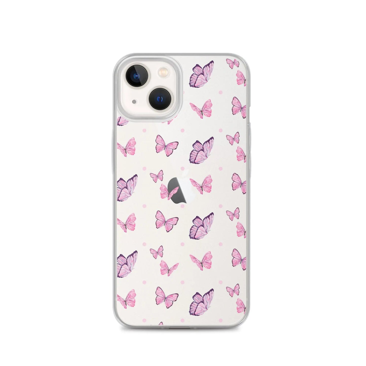 Clear printed silicone iPhone case with pink butterfly design, shockproof and lightweight protection